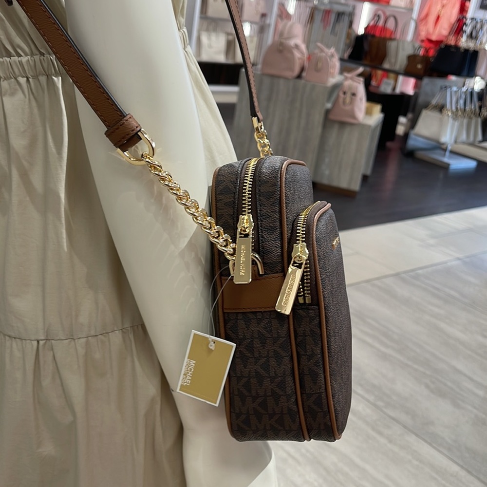 Michael Kors Jet Set Travel NS Chain Medium Logo Crossbody Bag Brown Color - Picture 14 of 16